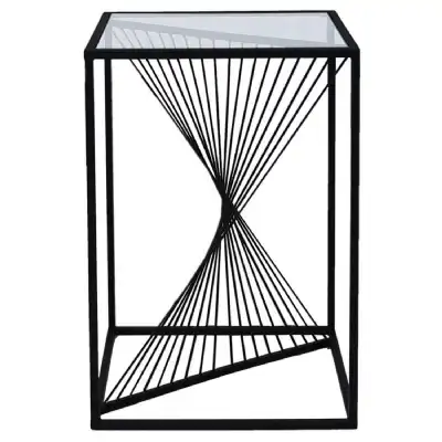 Lisa Black Metal End Table Clear Glass Top