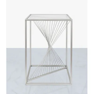 Lisa Silver Metal End Table Clear Glass Top