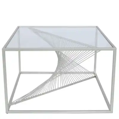 Lisa Silver Metal Coffee Table Clear Glass Top