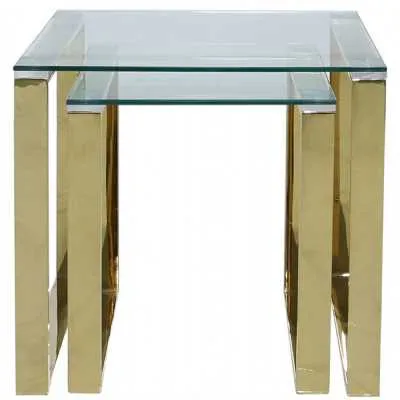 Nest Of 2 Henry End Tables Gold Glass Top