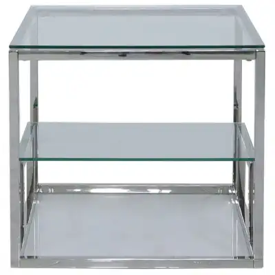 Henry 2 Tier End Table Stainless Steel Glass Top