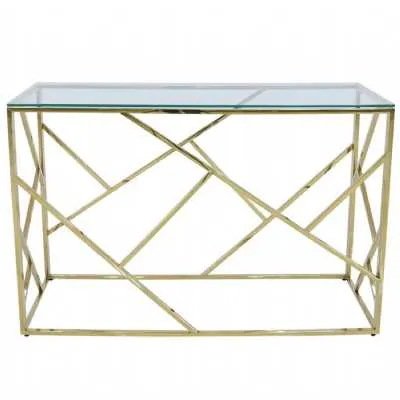 Ajax Gold Metal Console Table Glass Top
