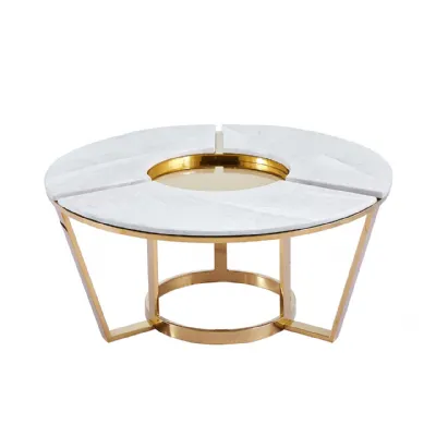 100cm Round Gold Metal With White Faux Marble Top Coffee Table