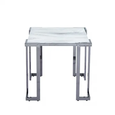 Aamari Grey Gunmetal With White Faux Marble Glass Top End Table