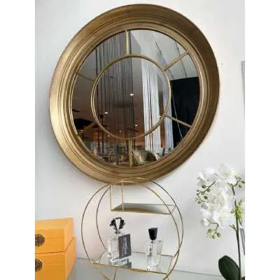 90Cm Gold Rustic Panel Round Mirror