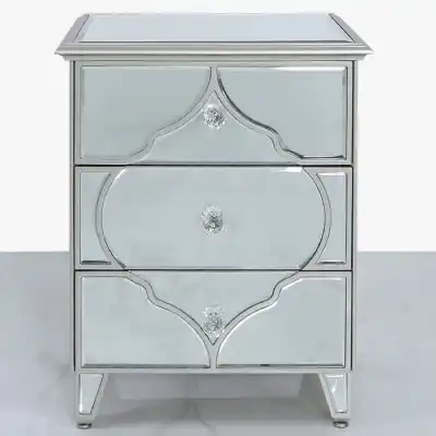 Morocco Mirror 3 Drawer Bedside Cabinet Silver