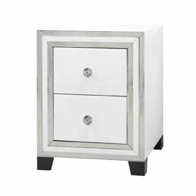 White London Glass Mirror 2 Drawer Bedside Cabinet