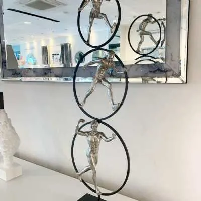 Silver 3 Man Circle Sculpture