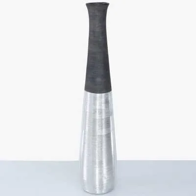 Large 79.5cm Black and Silver Fluted Vase