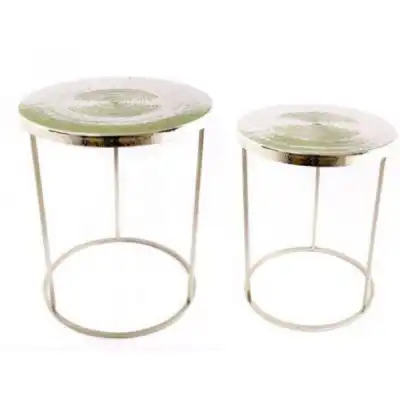 Set 2 Silver Design Round Top Tables