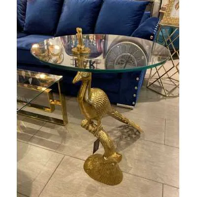 Gold Peacock Design Table With Glass Top