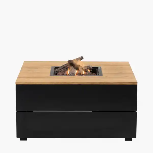 Black Metal Garden Square Fire Pit Table with Wood Top