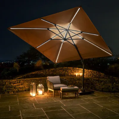 Glow 360 Degree 3m Square Taupe Parasol with LED Lights