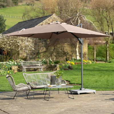 Taupe Polyester 2.7m Square Cantilever Outdoor Parasol