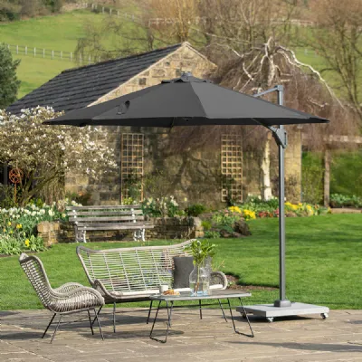 Grey Polyester 3m Round Outdoor Cantilever Parasol