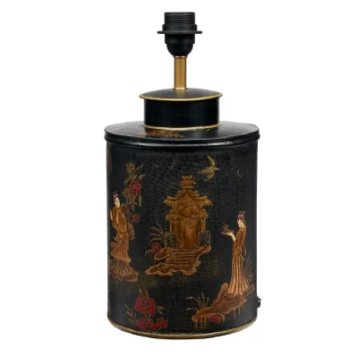 Oriental Landscape Black Hand Painted Metal Table Lamp Base