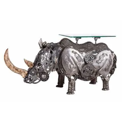 Recycled Sculptures Wrought Iron Rhinoceros Living Room Bar Table