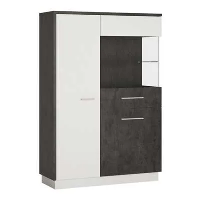 Modern Low Display Glazed Storage Cabinet RH in Slate Grey and White