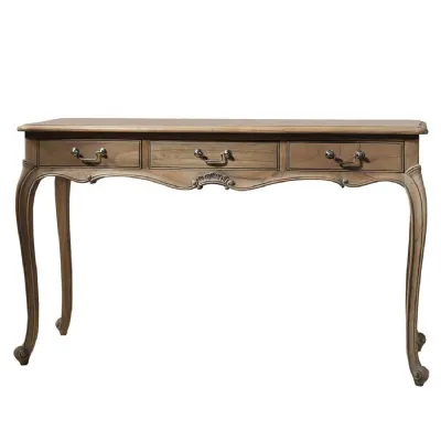 French Ornate Carved Weathered Wood 3 Drawer Dressing Table