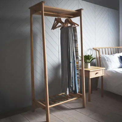 Nordic Solid Oak Tall Open Wardrobe With Rail and Shelf