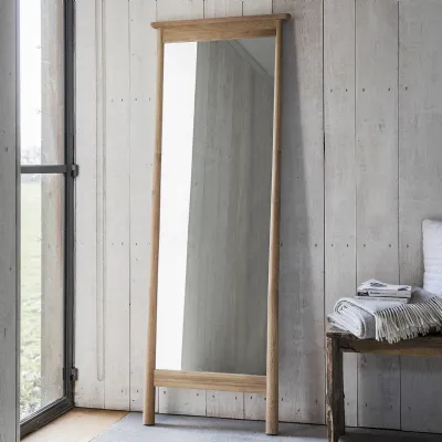 Large Nordic Oak Rectangular Cheval Floor Dressing Mirror