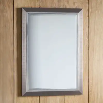 Brushed Metal And Chrome Effect Rectangle Bevelled Modern Wall Mirror 106 x 76cm