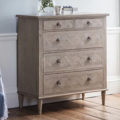 Traditional Wooden Parquet Chest of 5 Drawers