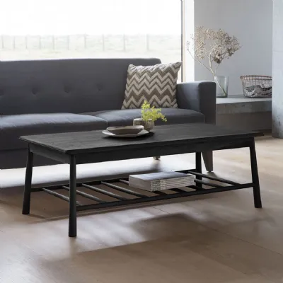 Nordic Black Wooden Sofa Coffee Table With Shelf