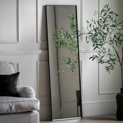 Tall Black Rectangular Sleek Design Leaner Floor Wall Mirror