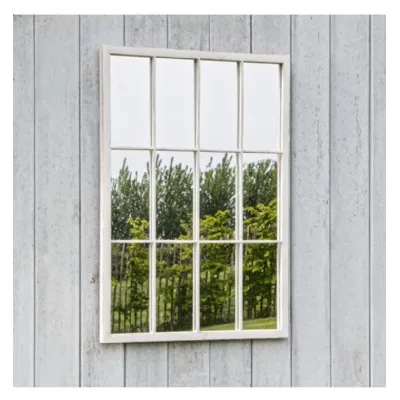 White Painted Rectangular Outdoor Garden Window Wall Mirror