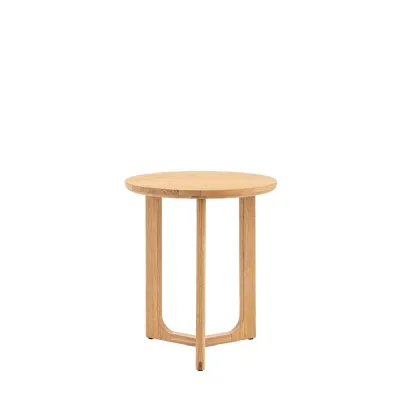 Small 50cm Round Natural Oak Side Lamp Table