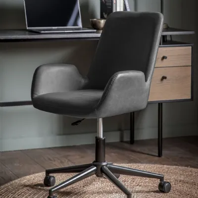 Grey Leather Effect Adjustable Swivel Office Chair