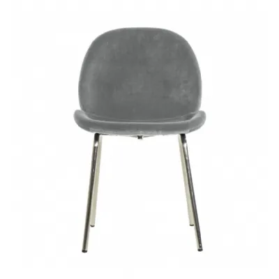 Silver Grey Velvet Fabric Dining Chair Silver Metal Legs