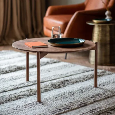 Traditional Walnut Top Round Coffee Table