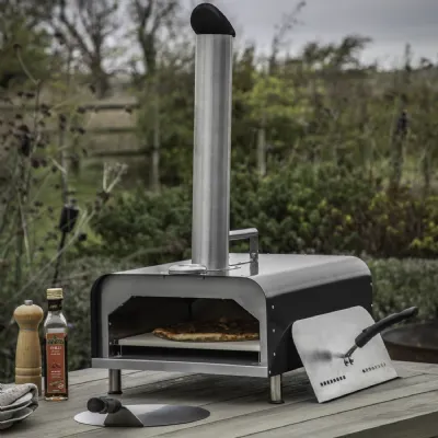 Black Steel Pellet Outdoor Pizza Oven with Ceramic Tile