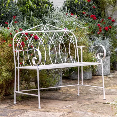 Vanilla White Metal Showerproof Outdoor Garden Bench