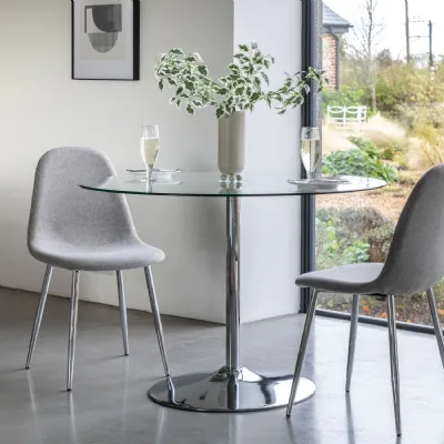 Clear Glass 110cm Round Dining Table with Chrome Metal Base