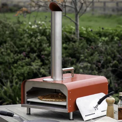 Red Steel Outdoor Pellet Pizza Oven with Ceramic Tile