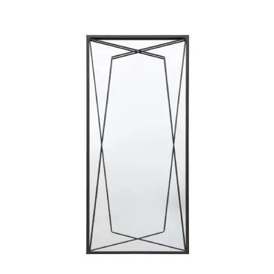 Large Black Rectangular Geometric Design Leaner Wall Mirror