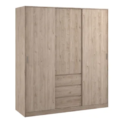 Naia Wardrobe with 2 sliding doors + 1 door + 3 drawers in Jackson Hickory Oak