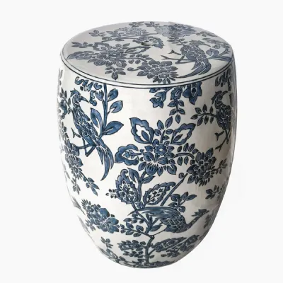 Laura Ashley Blue and White Porcelain Palace Drum Stool