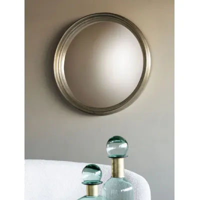 Large Round Silver Wooden Convex Wall Mirror 100cm Dia