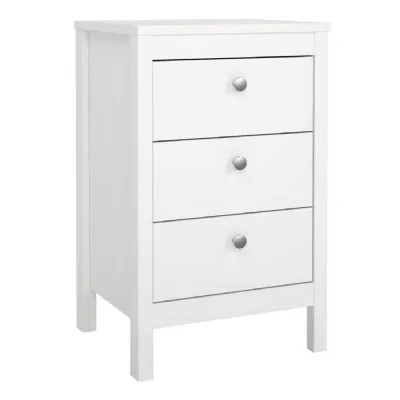 Madrid Bedside Table 3 Drawers in White