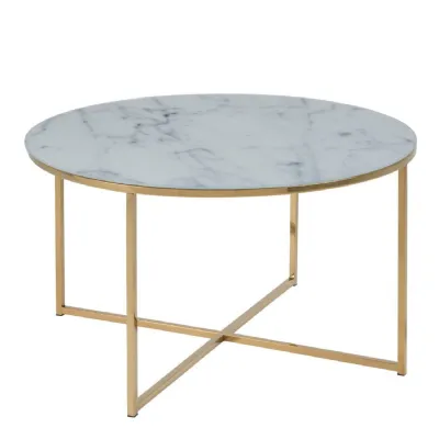 Alisma Round Coffee Table with White Marble Top And Gold Legs