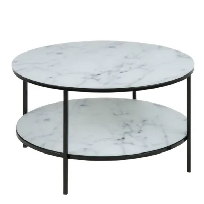 Alisma Round Coffee Table with Marble Effect Top And Black Legs