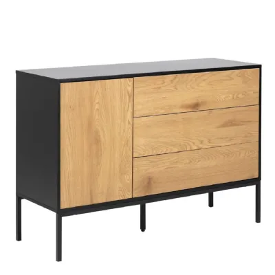 Seaford 1 Door 3 Drawer Small Sideboard in Black And Oak