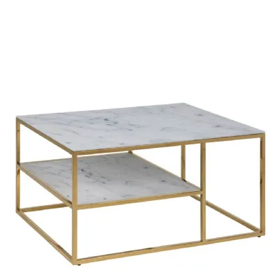 Alisma Open Shelf Coffee Table with White Marble Effect And Gold Legs