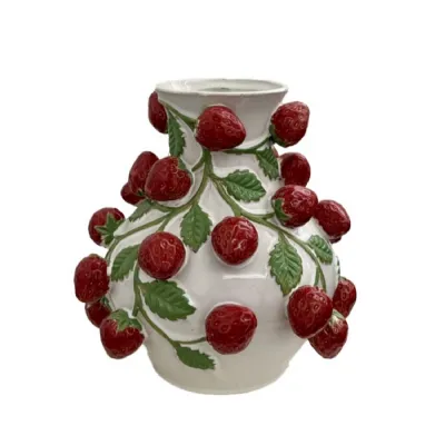 Hand Painted Ceramic Strawberry Vine Vase