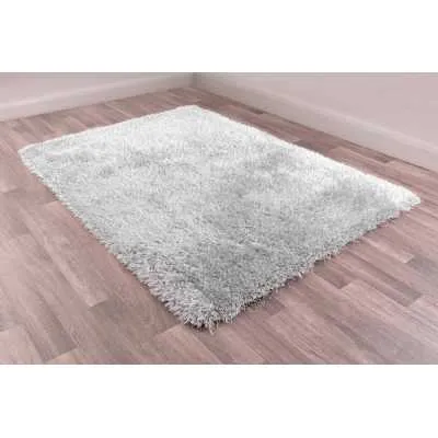 Boston Plain Silver Polyester Shaggy Rug 180 X 270