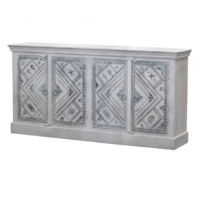 Large White Painted 4 Door Sideboard Indian Style